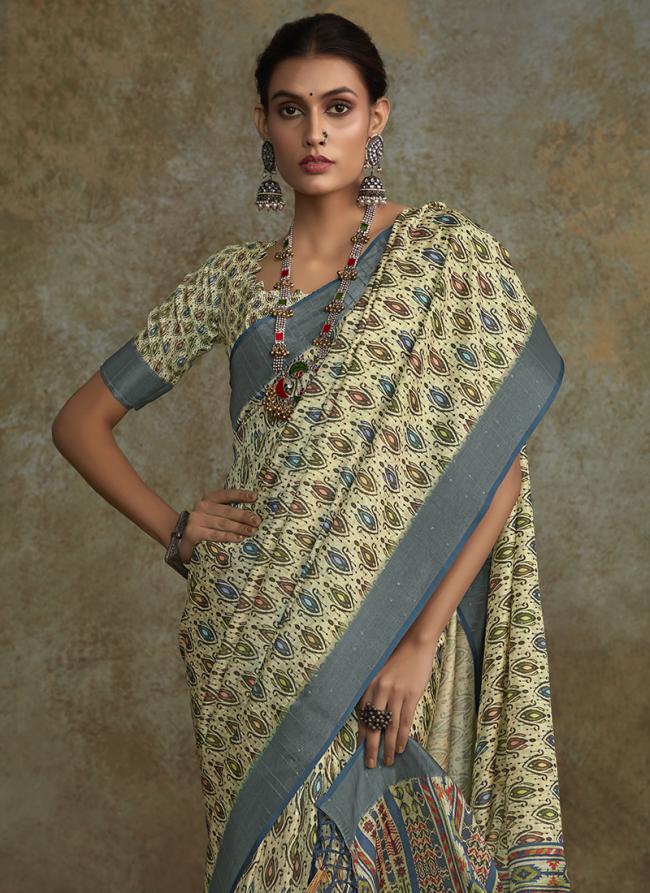 Pure Handloom Light Yellow Traditional Wear Digital Print Saree